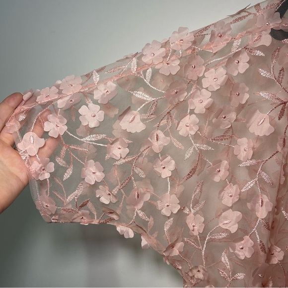 Anne Klein Women’s Blush Pink Floral Mesh sheer oversized Kimono Jacket XXS/XS - Picture 5 of 10